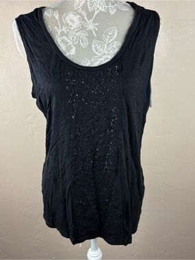 Studio Works Black Sequin Embellished Top Tank Tee Women’s Size XL